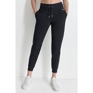 DKNY Sport Womens Logo Cropped Joggers Black XL Rhinestone Accents High Rise